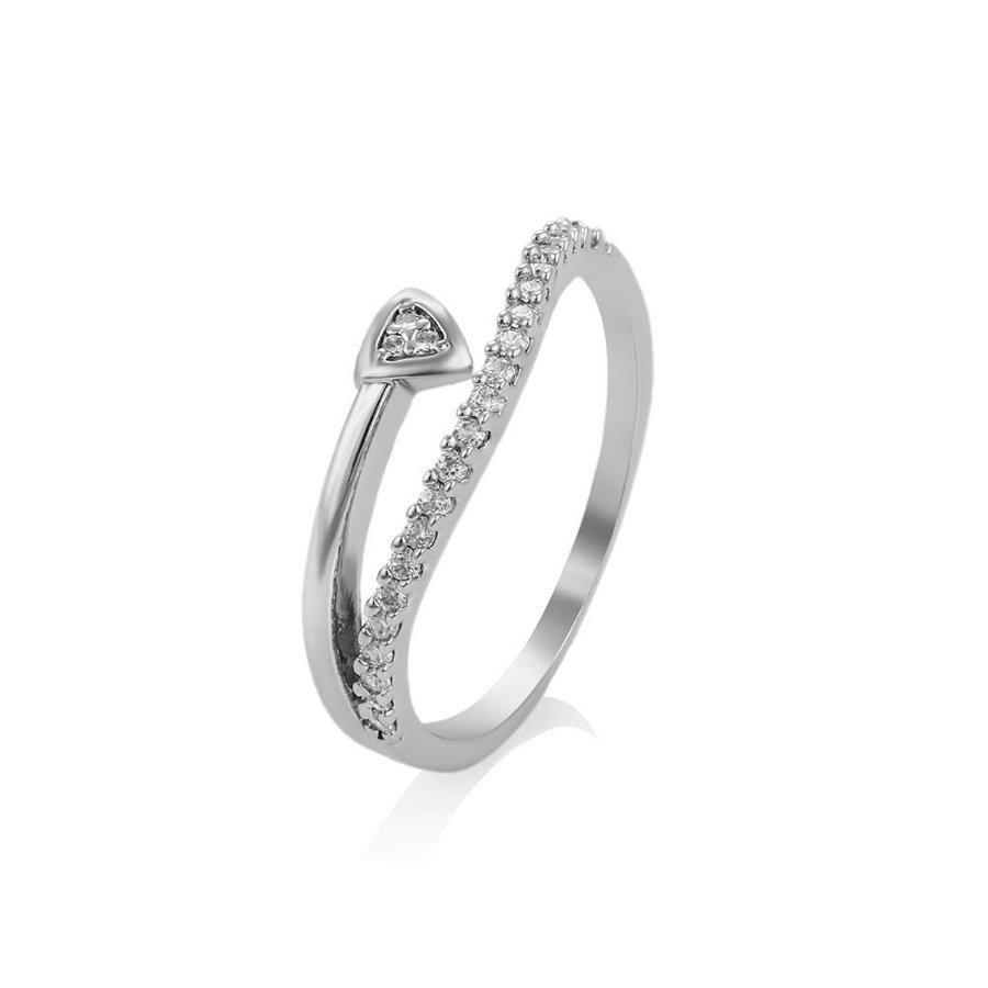 Hvidguld belagt ring i elegant look med små zirkoner-14822